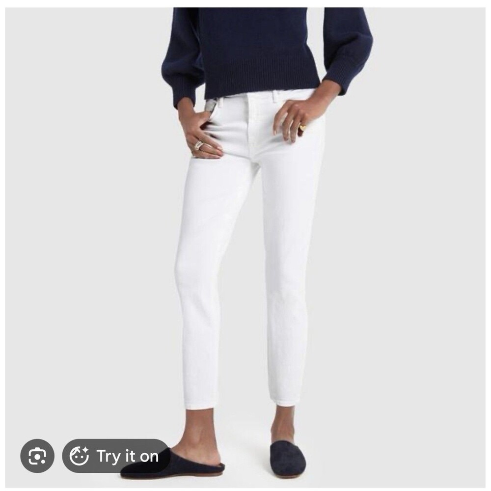 MOTHER The Looker Jeans Womens 25 Glass Slipper Ivory White Skinny Ankle USA